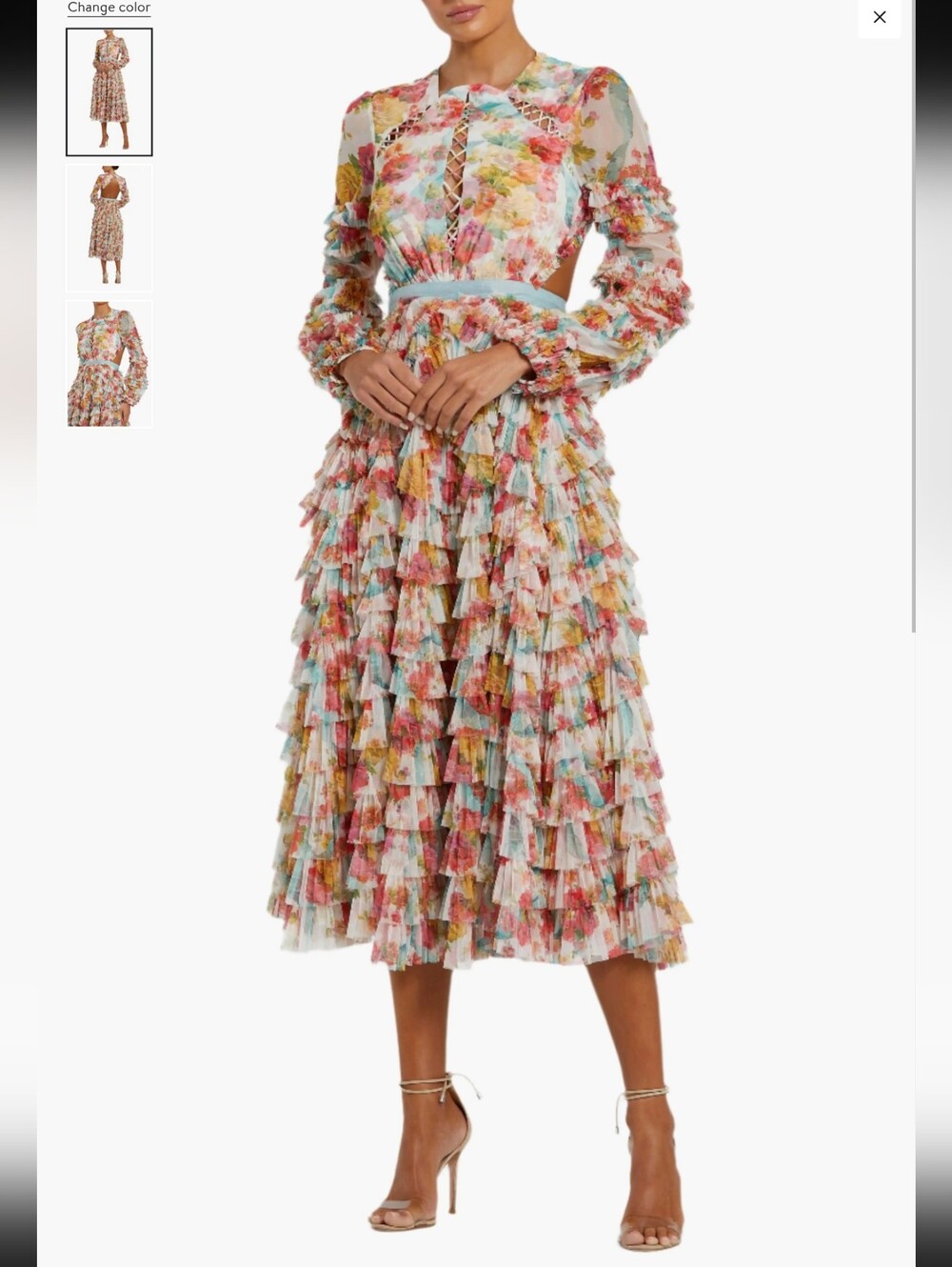 Mac Duggal Multicolor Floral Ruffle Midi Dress 8130